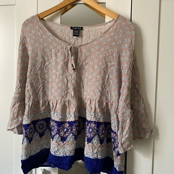 Timing 100% Rayon Peplum Blouse Size L - Picture 2 of 11